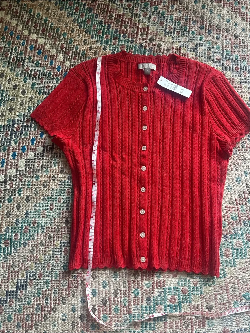 NWT J Crew Jackie pointelle short-sleeve cardigan dark poppy M